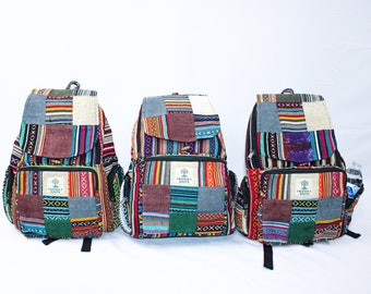Beautiful patchwork backpack, hemp bags, boho hippie, festive backpack