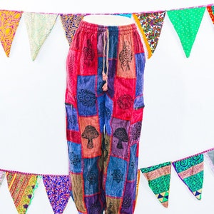 Multi-Patched Patchwork Hobo Hippie Pants - Colorful Bohemian Trousers for Festivals and Free-Spirited Fashion"