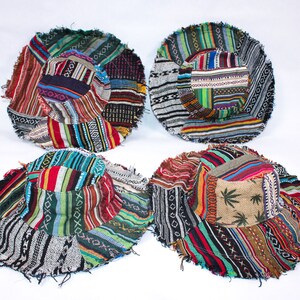 Patchwork Mushroom Hemp Hat – Hidden Pocket, Wide Brim Sun Protection, Hippie Style For Beach, Festivals & Everyday