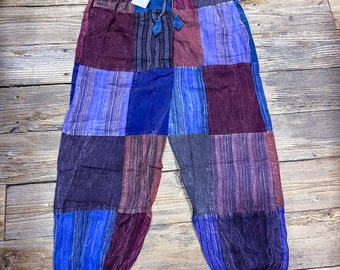 Boho hippie patchwork pants blue