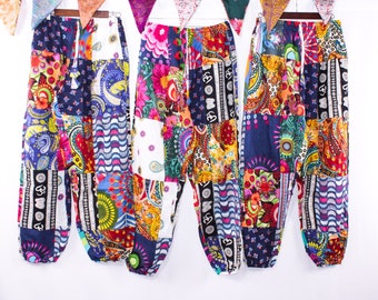 Pantalon de yoga en patchwork de coton fait main - Boho Hippie Free Spirit Trousers