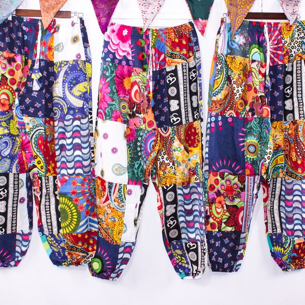 Handmade Patchwork Cotton Yoga Pants - Boho Hippie Free Spirit Trousers