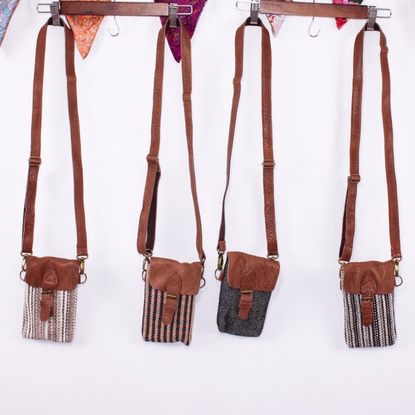 Striped Leather Crossbody Purse Wallet Bag - Handmade Boho Clutch, Adjustable Strap, Small Crossbody Bag, purse, Wallet