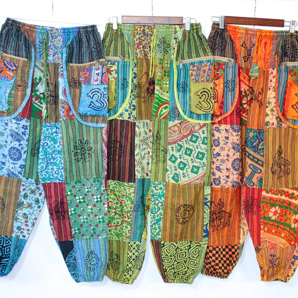 Handmade Patchwork Boho Hippie Pants - Colorful Festival Wear, music, arts, Coachella Trousers