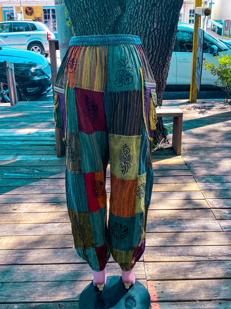 Beau pantalon patchwork bohème hippie unisexe poches zippées image 5