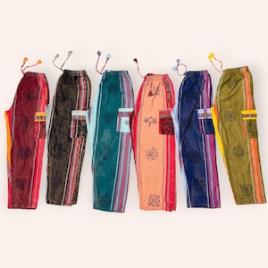 Boho Hippie Festival Pants – Baggy Yoga Pants with Pockets, Elastic Waist, Comfy Cotton Patchwork Pants