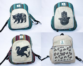 Organic Full-Size Hemp Backpack - Eco-Friendly, Sustainable Large Hemp Bag for Everyday Use & Travel beautiful prints