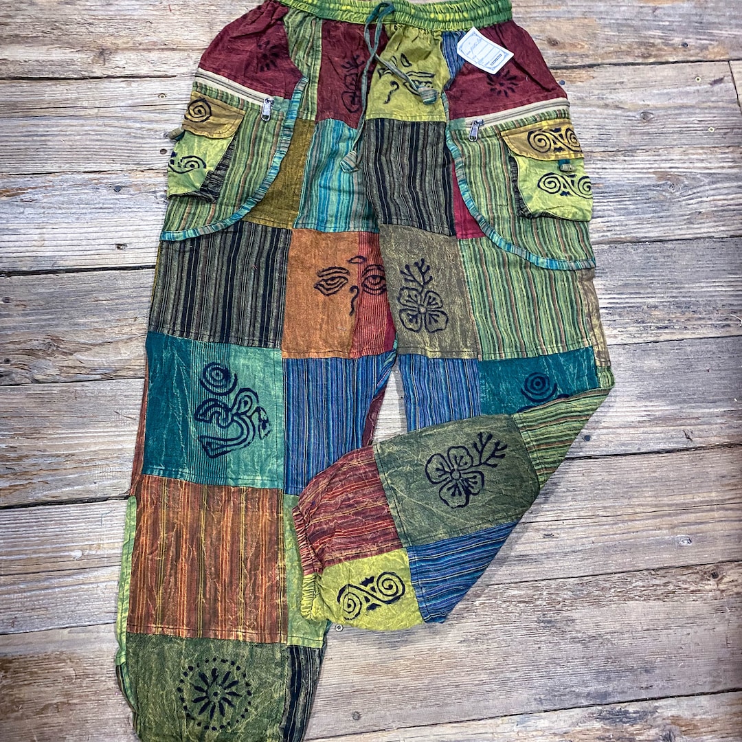 Boho Hippie Patchwork Pants With Big Box Pockets - Etsy