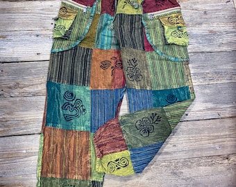 Boho hippie patchwork pants with big box pockets