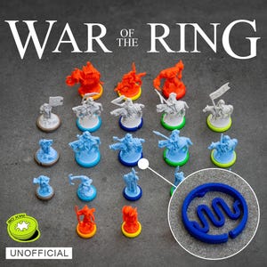 War of the Ring Base Markers for Board Game with Expansions Miniatures | Mountains & Mount Doom | Colored Plastic Rings