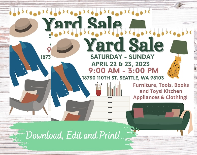 EDITABLE and Printable Yard Sale Yard Sign Template, Instant Download ...