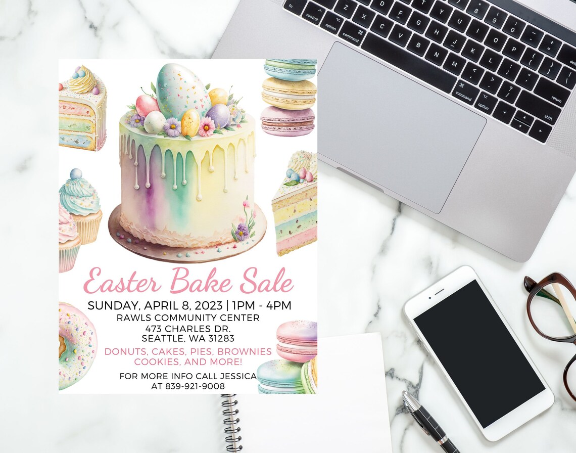 EDITABLE and Printable Easter Bake Sale Flyer Template, Instant