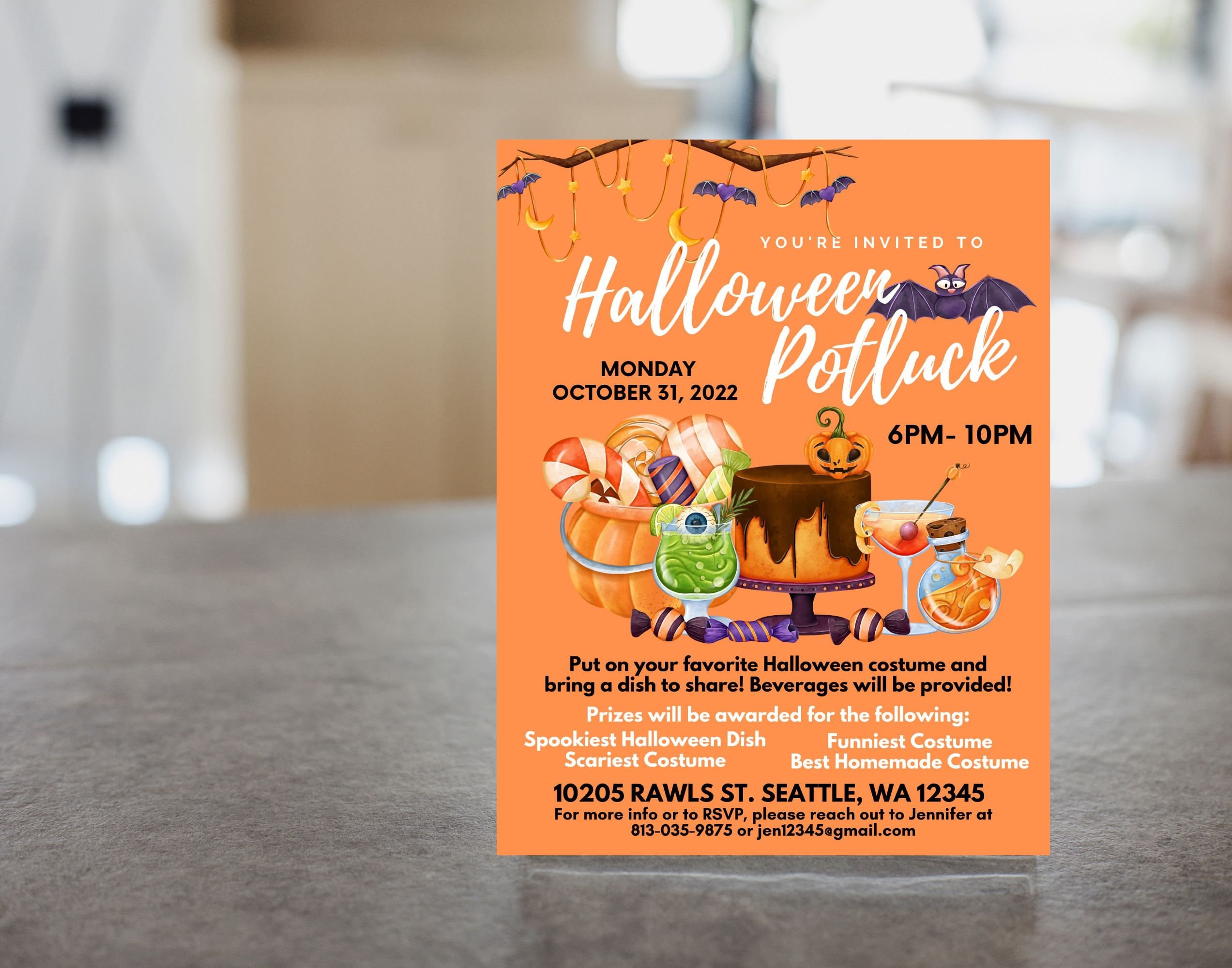 Editable and Printable Halloween Potluck Flyer and Yard Sign Template