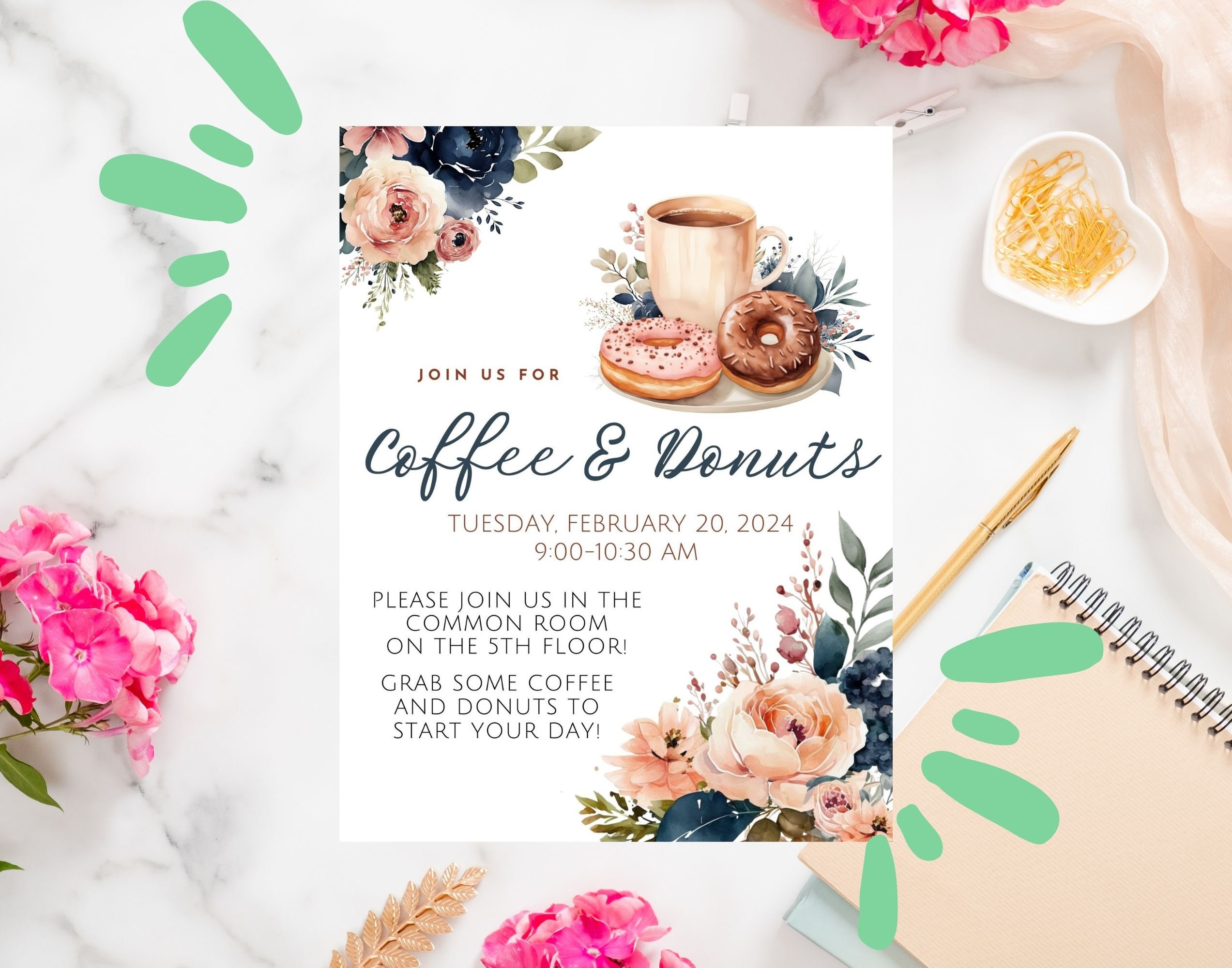 Coffee and Donuts Event Invitation Template editable and Printable