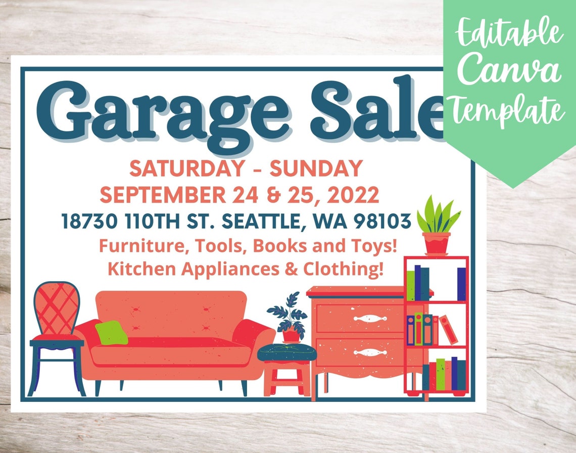 Editable and Printable Garage Sale Event Yard Sign Template, Instant