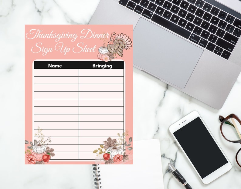 EDITABLE and Printable Fall Thanksgiving Dinner Sign up Sheet Template ...