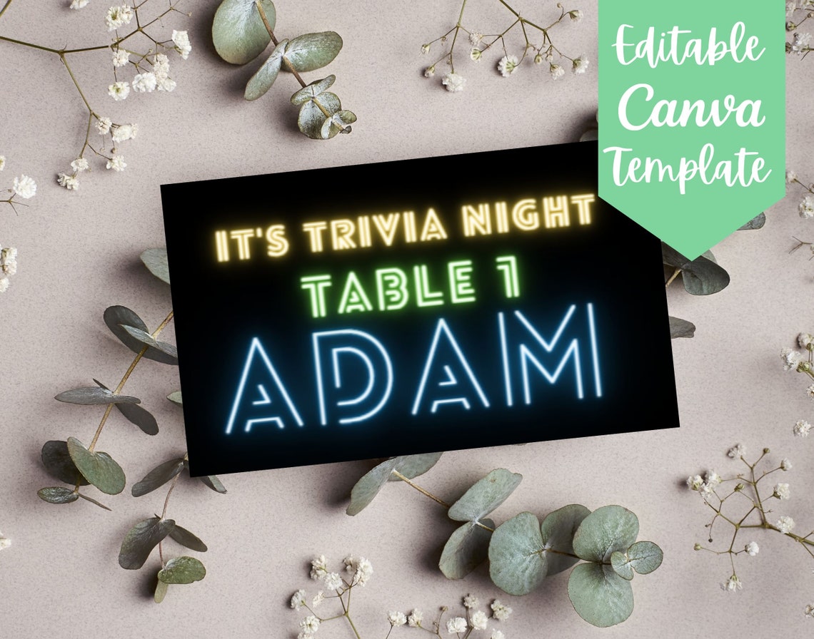 Editable Name Tent and Table Number Tent Trivia Night Template Bundle