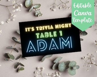 Editable Name Tent and Table Number Tent Trivia Night Template Bundle, Instand Download Trivia Night Table Number Tent Canva Template Bundle