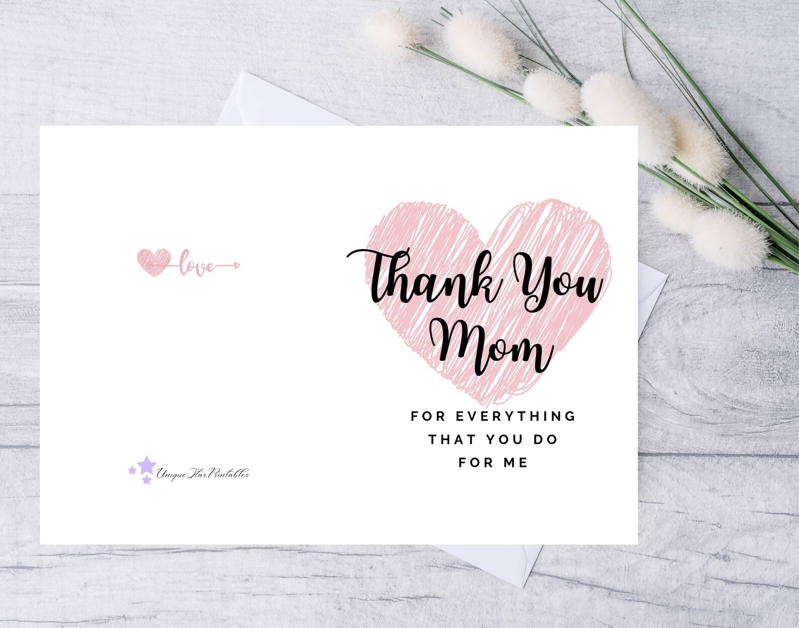 Printable Thank You Mom Card Instant Download 5x7 Etsy