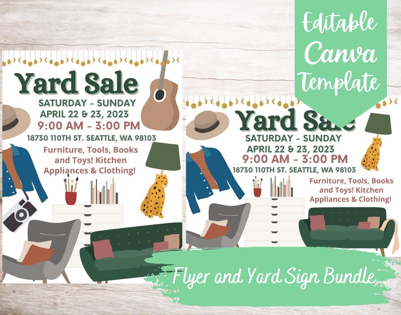 EDITABLE and Printable Yard Sale Flyer and Yard Sign Template Bundle ...