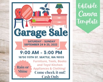 Editable and Printable Garage Sale Event Flyer Template, Instant Download Garage Sale Announcement Canva Flyer Template, Sale Event Poster