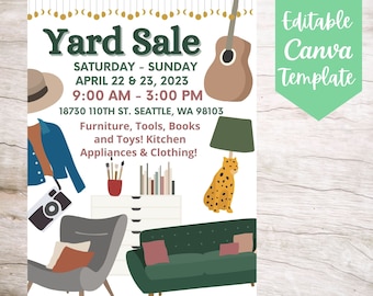 EDITABLE and Printable Yard Sale Announcement Flyer Template, Instant Download Spring Yard Sale Canva Flyer Template, Garage Sale Flyer