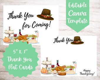EDITABLE and Printable Friendsgiving Potluck Thank You Flat Cards Template, Instant Download Thank You Flat Cards Canva Template, 2 Versions