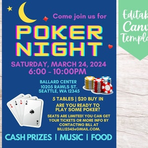 Poker Night Event Einladung Flyer Vorlage (bearbeitbar und druckbar als digitaler Download)