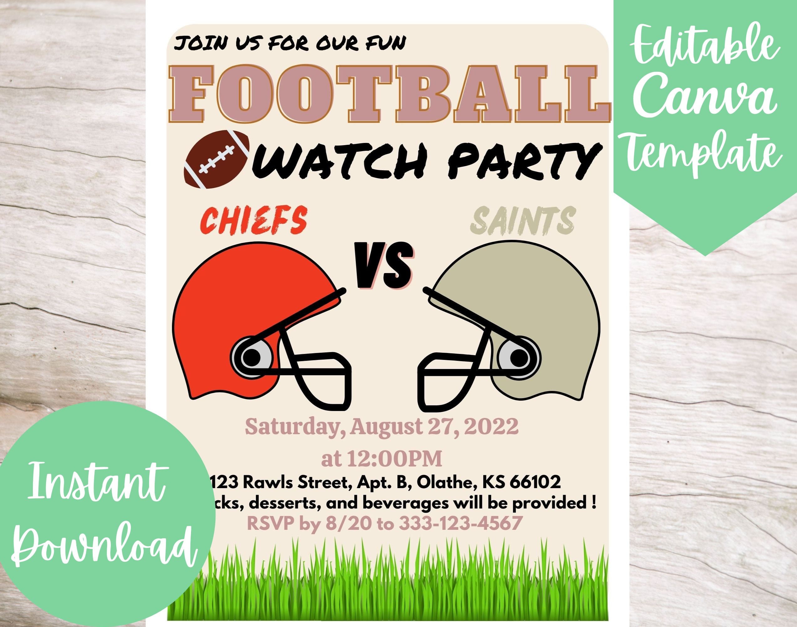 Editable Football Watch Party Flyer, Instant Download Printable