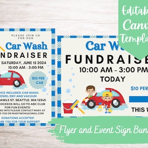 Car Wash Fundraiser Flyer and Event Sign Template Bundle, Editable and Printable Instant Download Car Wash Announcement Template Bundle