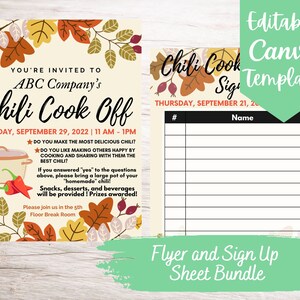 EDITABLE and Printable Chili Cook Off Flyer and Sign Up Sheet Template Bundle, Instant Download Chili Cook Off Canva Template Bundle