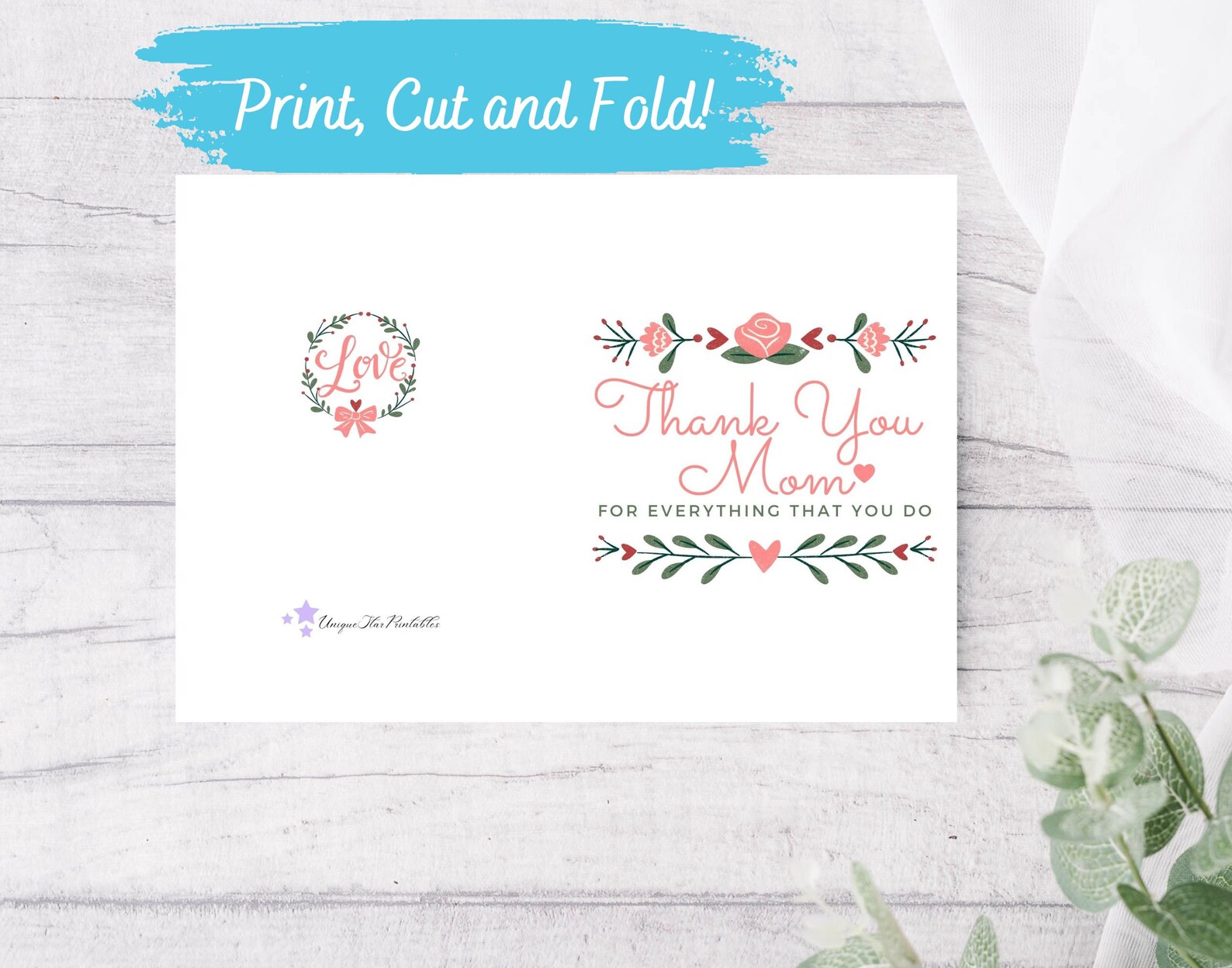 Printable Thank You Mom Card With Flowers Instant Download Etsy