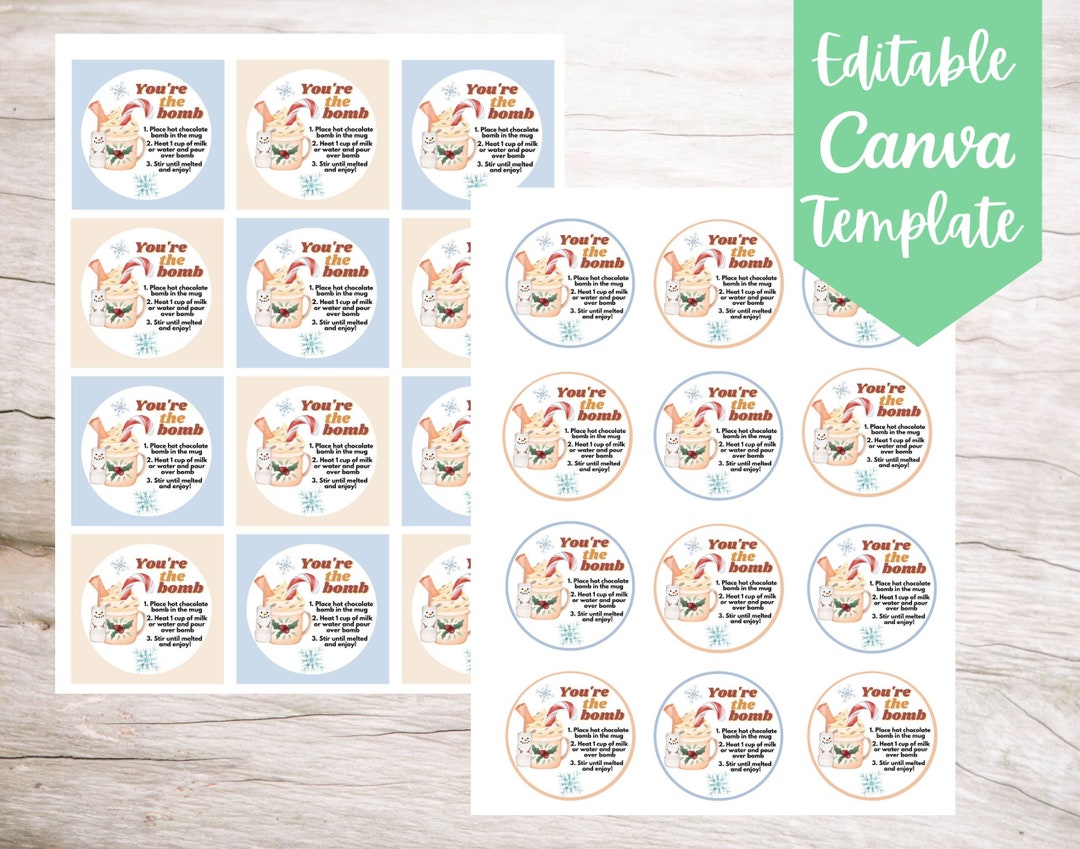 Editable and Printable Hot Chocolate Bomb Square and Circle Gift Tags ...