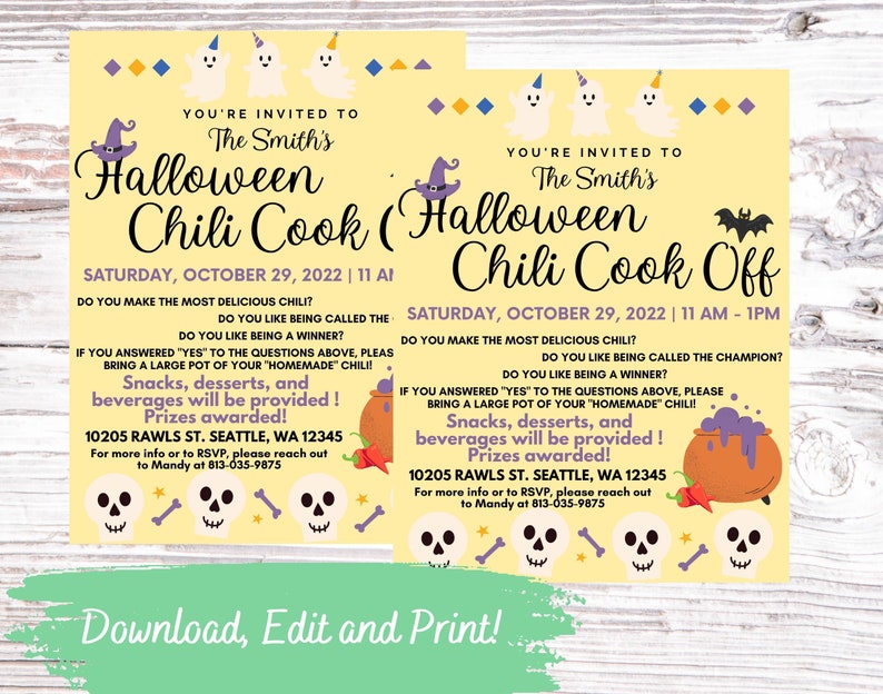 Editable and Printable Halloween Chili Cook off Invitation Flyer