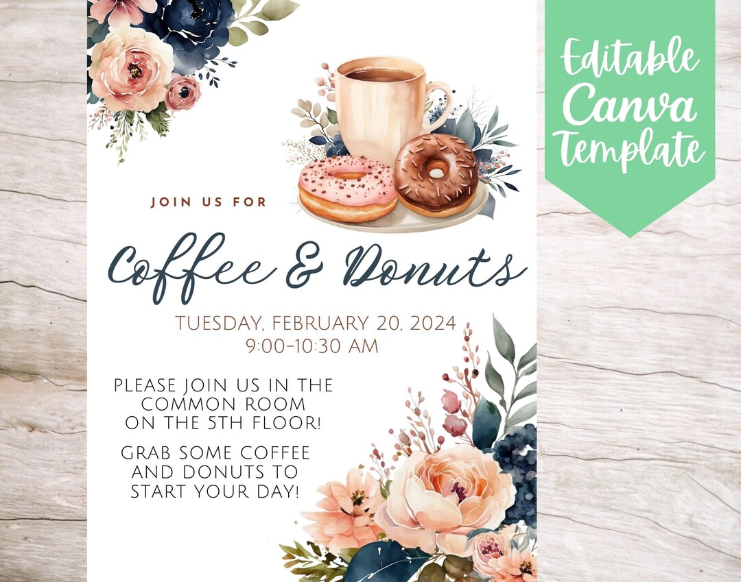 Coffee and Donuts Event Invitation Template editable and Printable