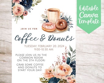 Coffee and Donuts Event Invitation Template (Editable and Printable Digital Download)