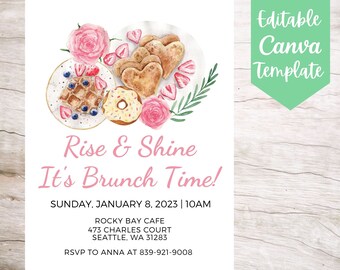 EDITABLE and Printable Rise and Shine It's Brunch Time Invitation Flyer Template, Instant Download Breakfast/Brunch Canva Flyer Template