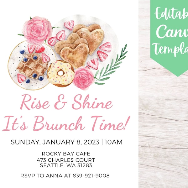 EDITABLE and Printable Rise and Shine It's Brunch Time Invitation Flyer Template, Instant Download Breakfast/Brunch Canva Flyer Template