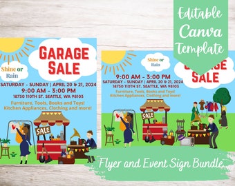 Garage Sale Announcement Flyer and Event Sign Template Bundle, Yard Sale Flyer and Yard Sign Bundle, Editable and Printable Digital Download