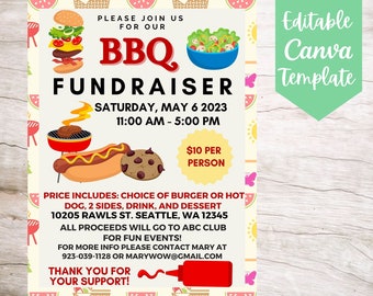 EDITABLE and Printable BBQ Fundraiser Event Flyer Template, Instant Download BBQ Fundraiser School Benefits Invitation Canva Flyer Template
