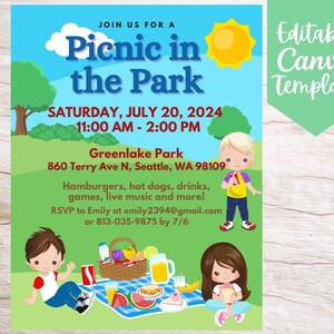 Picnic in the Park with Kids Event Invitation Flyer Template, Editable and Printable Instant Download Picnic Company Event Flyer Template