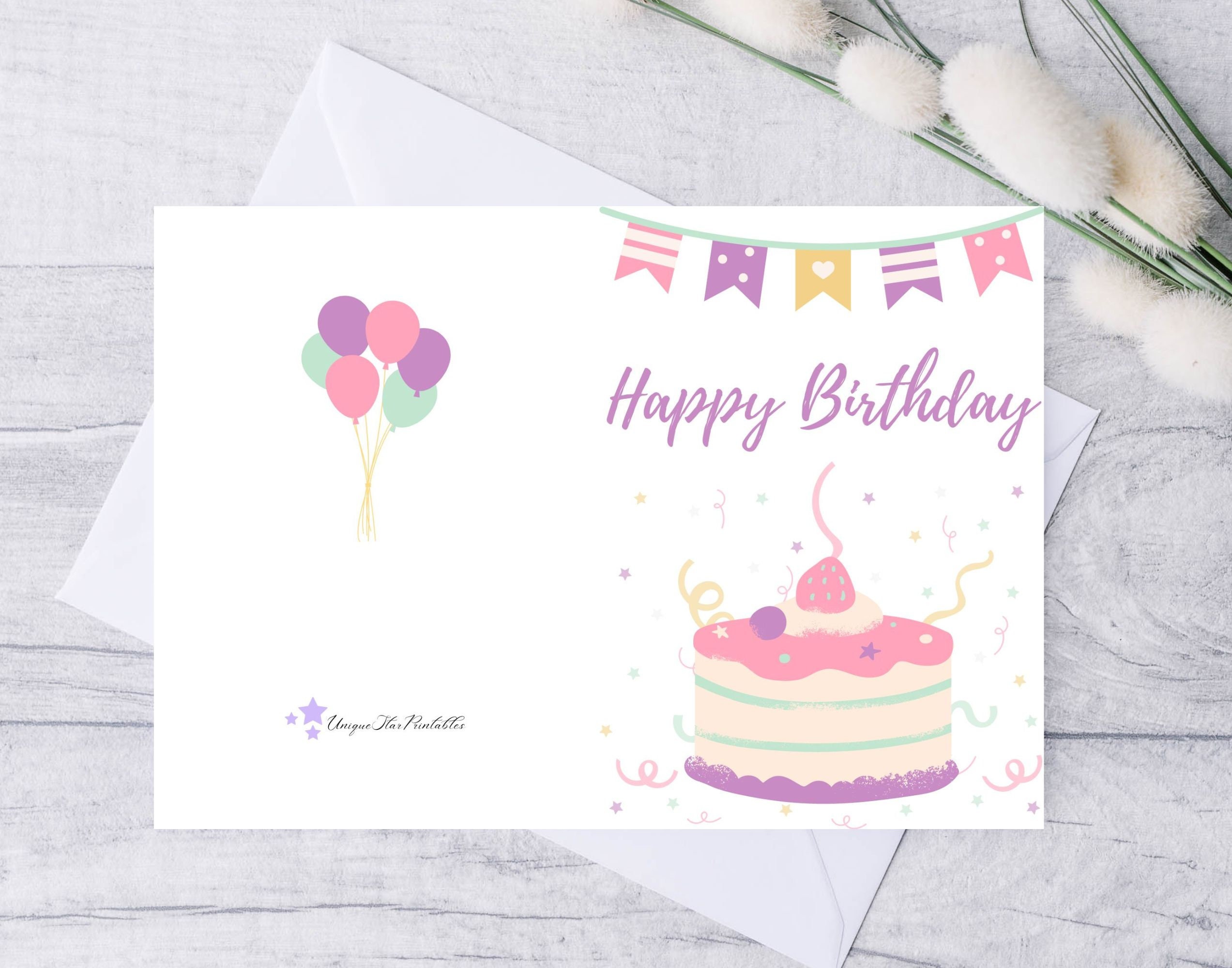 Printable Cake and Streamers Birthday Card Instant Download Etsy
