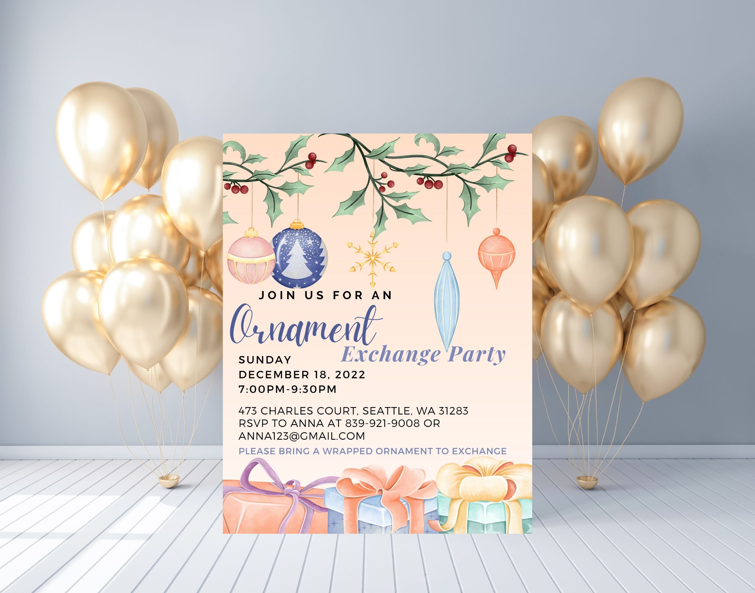 Editable and Printable Christmas Ornament Exchange Party - Etsy