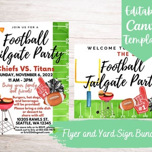 Editable and Printable Football Tailgate Party Flyer and Yard Sign Template Bundle, Instant Download Football Tailgate Party Template Bundle