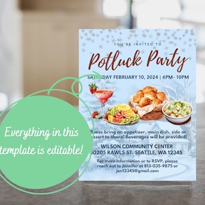 Potluck Party Invitation Flyer Template, Winter Season Potluck Party ...