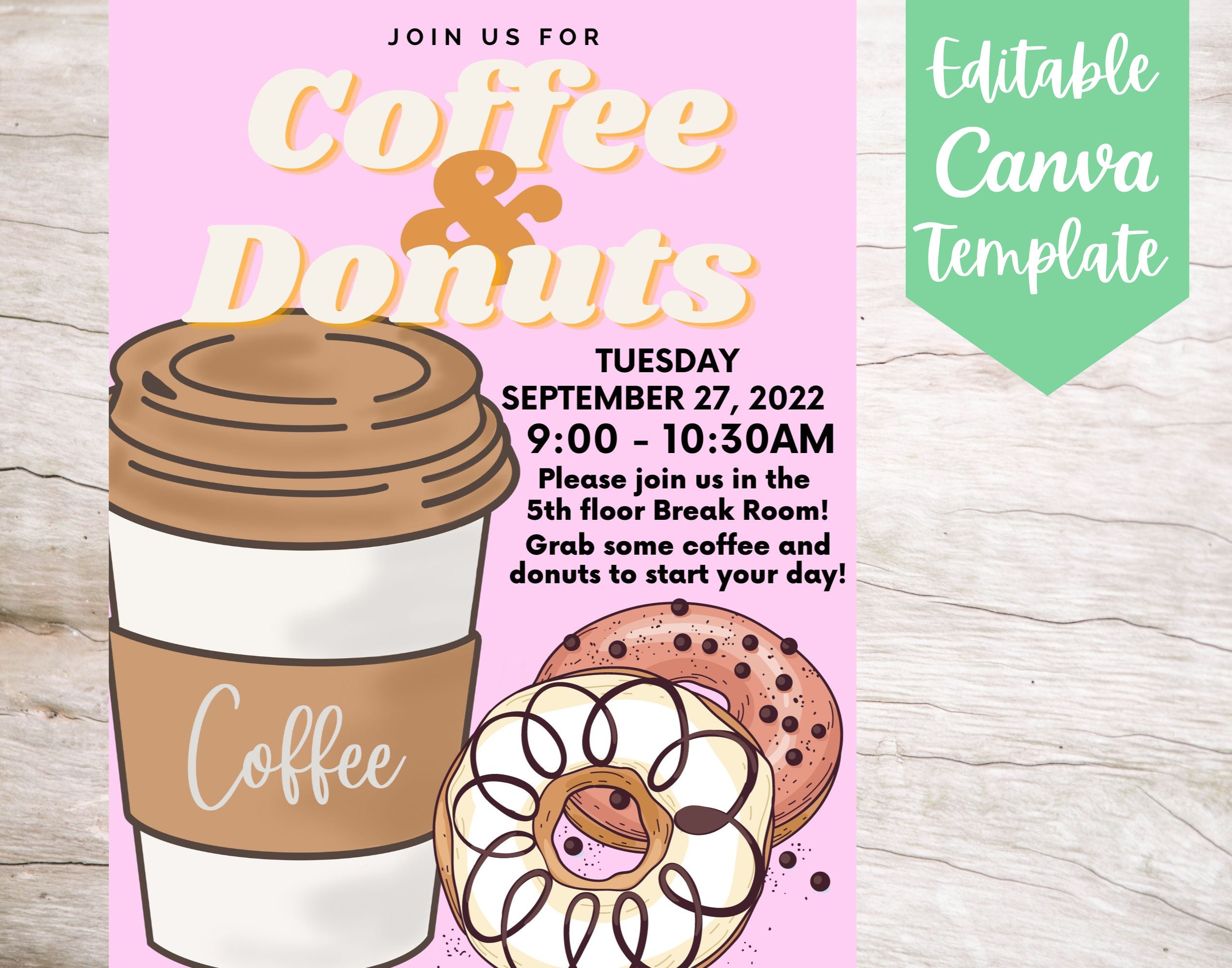 Editable Coffee and Donuts Event Invitation Flyer Template, Instant