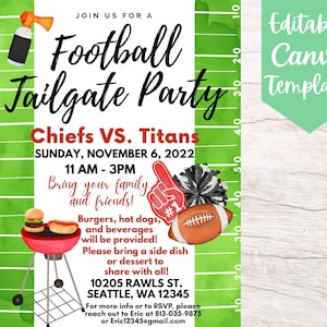 Editable and Printable Football Tailgate Party Invitation Flyer Template, Instant Download Football Tailgate Party Canva Flyer Template