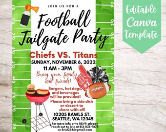 Editable and Printable Football Tailgate Party Invitation Flyer Template, Instant Download Football Tailgate Party Canva Flyer Template