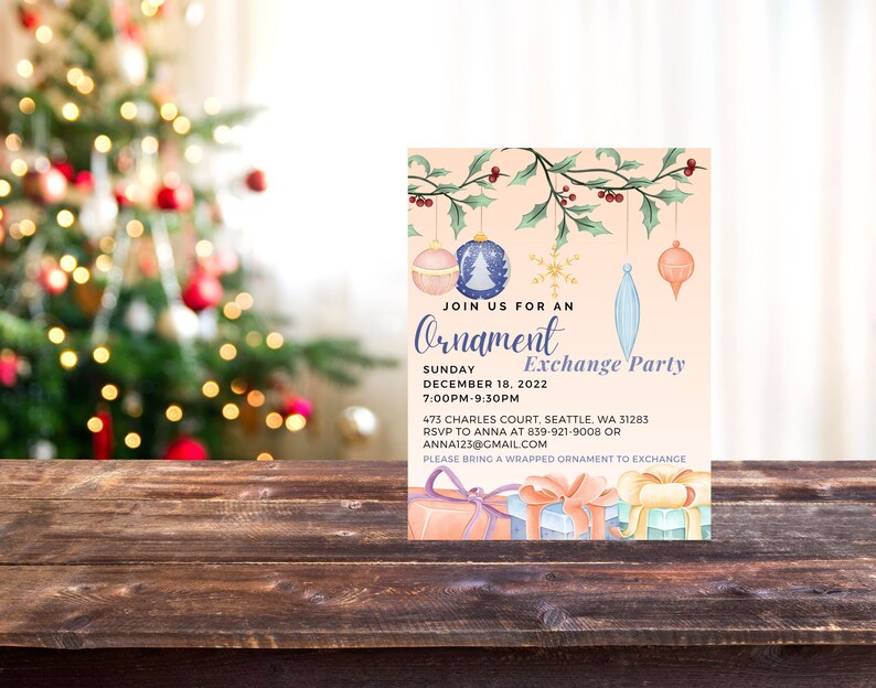Editable and Printable Christmas Ornament Exchange Party - Etsy