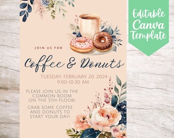 Coffee and Donuts Event Flyer Template (Editable and Printable Digital Download)